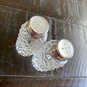 Glass Salt and Pepper Shakers with mother of pearl and Silver Tops